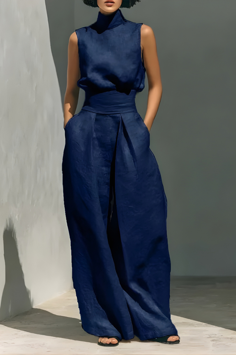 Eloise | Women’s Mock Neck High Waist Wide Leg Two Piece Set