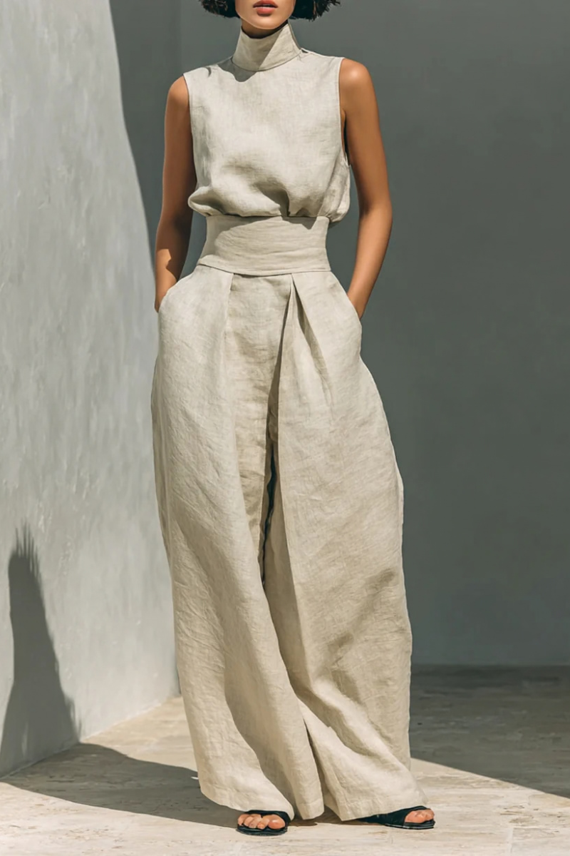 Eloise | Women’s Mock Neck High Waist Wide Leg Two Piece Set