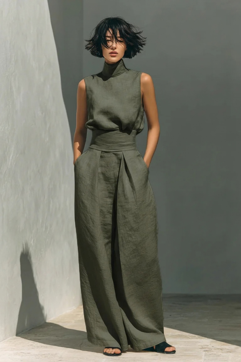 Eloise | Women’s Mock Neck High Waist Wide Leg Two Piece Set