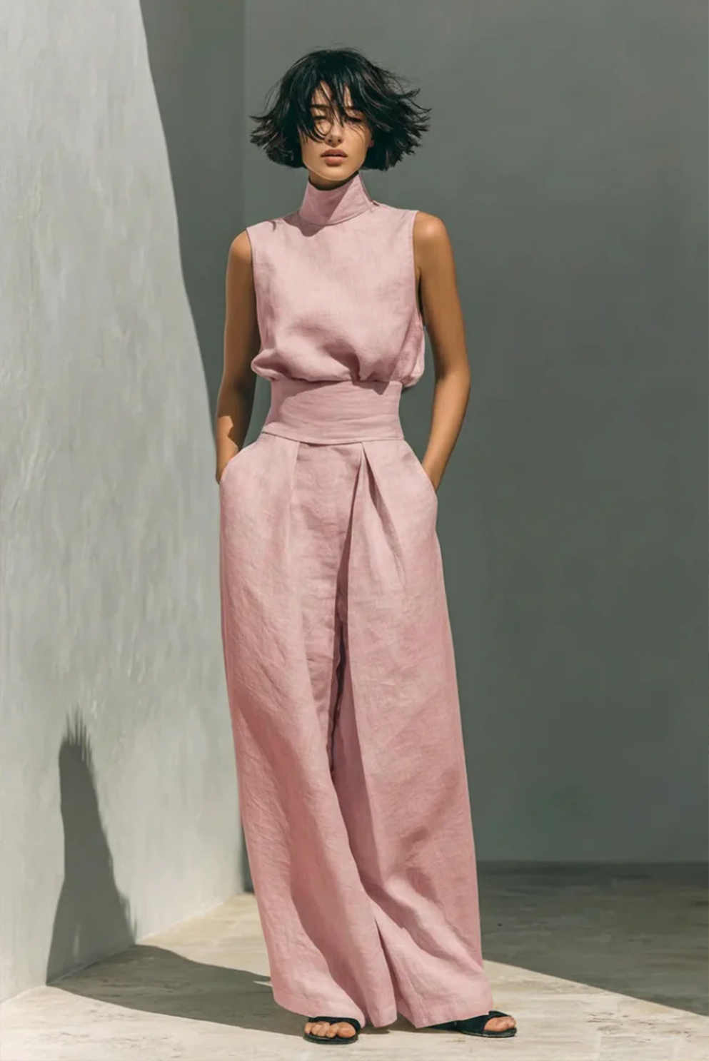 Eloise | Women’s Mock Neck High Waist Wide Leg Two Piece Set