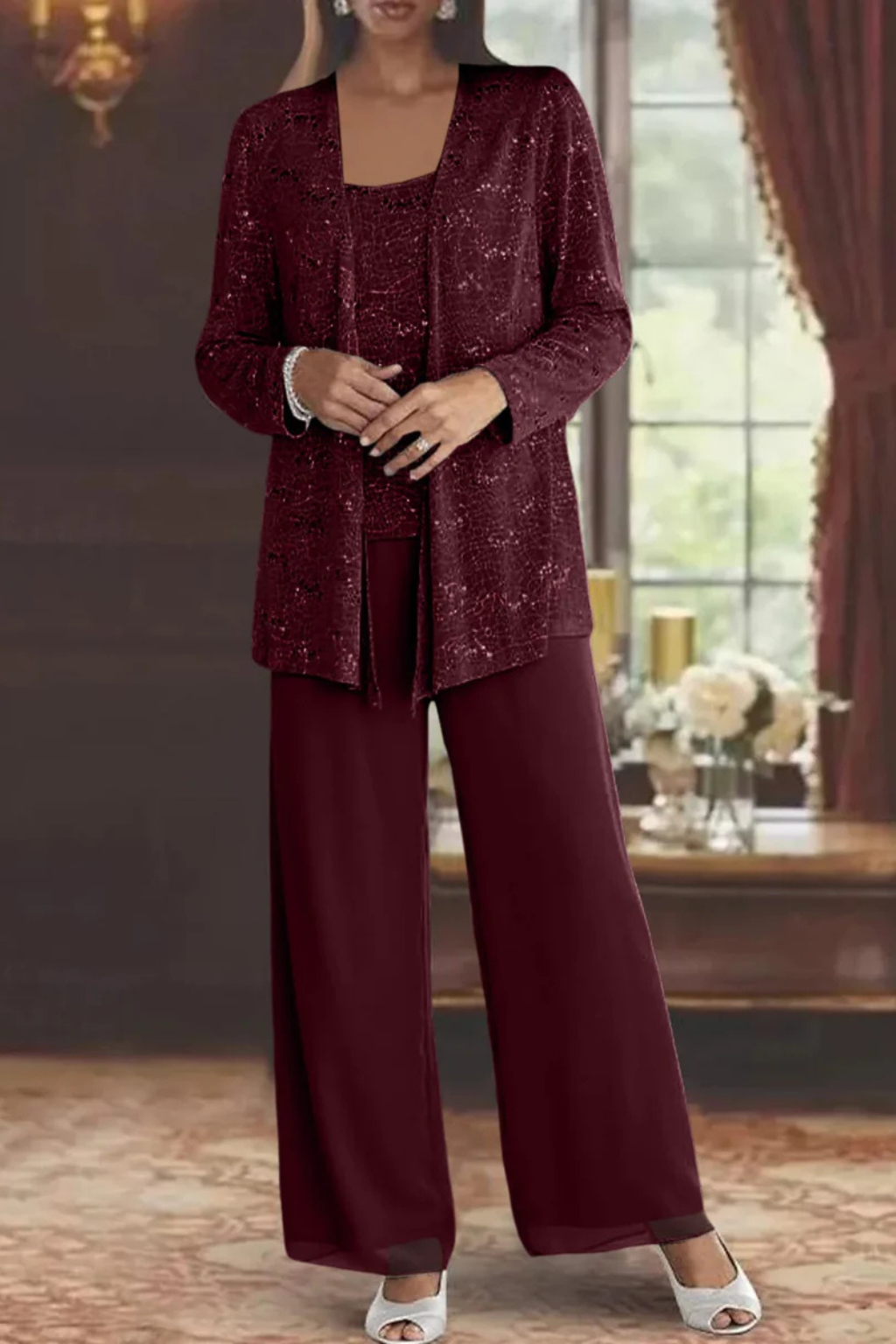 Elsa | Women’s Wide Leg High Waist Sequin Three Piece Suit