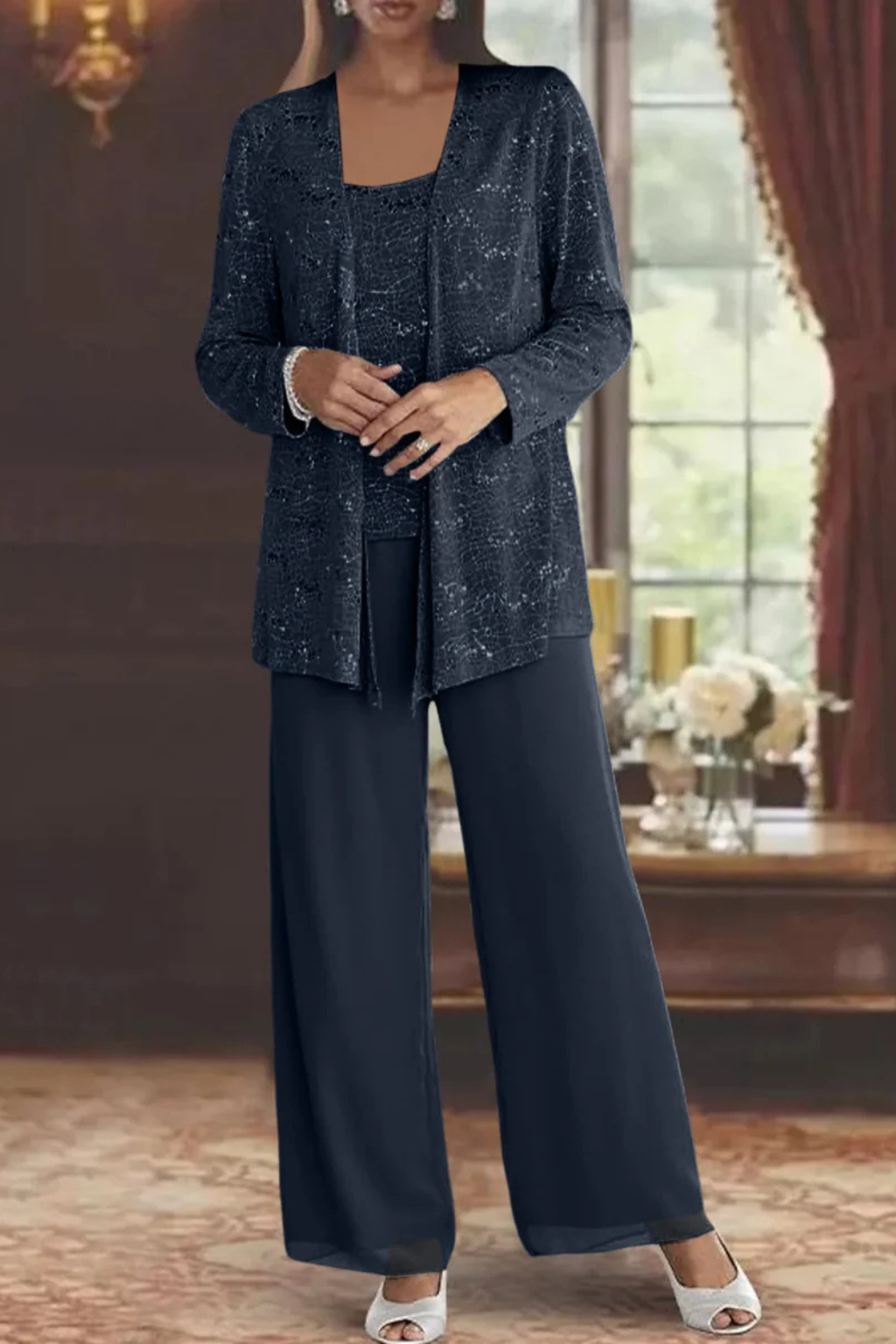 Elsa | Women’s Wide Leg High Waist Sequin Three Piece Suit