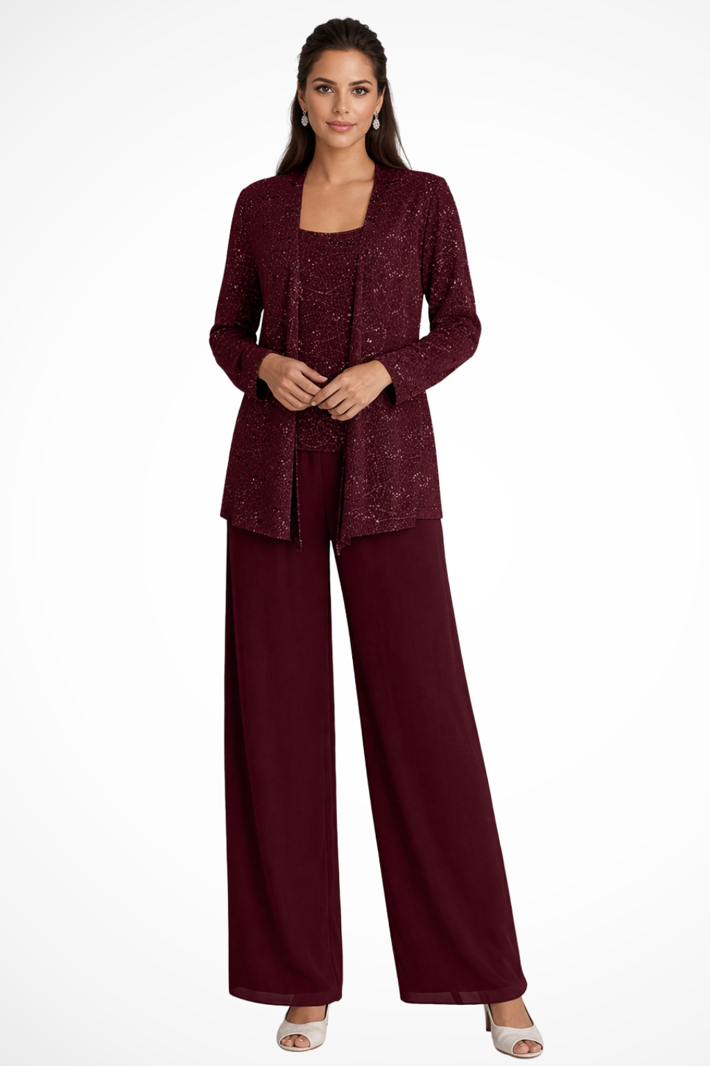 Elsa | Women’s Wide Leg High Waist Sequin Three Piece Suit