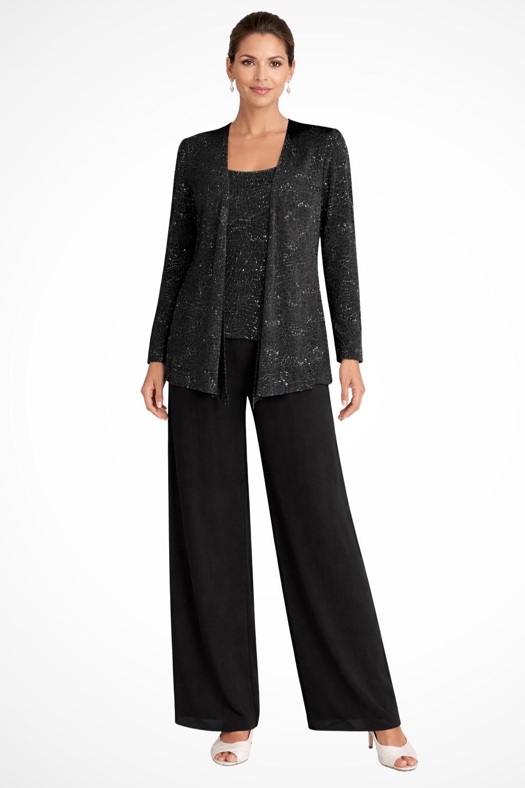 Elsa | Women’s Wide Leg High Waist Sequin Three Piece Suit