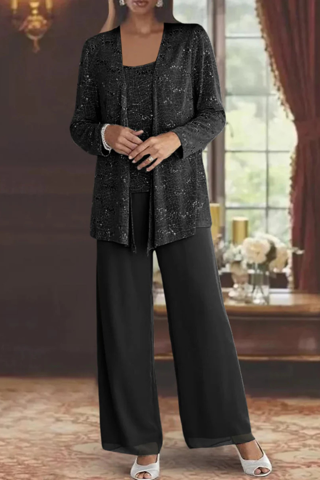 Elsa | Women’s Wide Leg High Waist Sequin Three Piece Suit