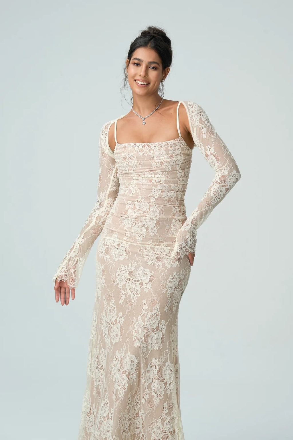 Elsie | Women’s Sheer Sleeve Square Neck Wedding Guest Dress