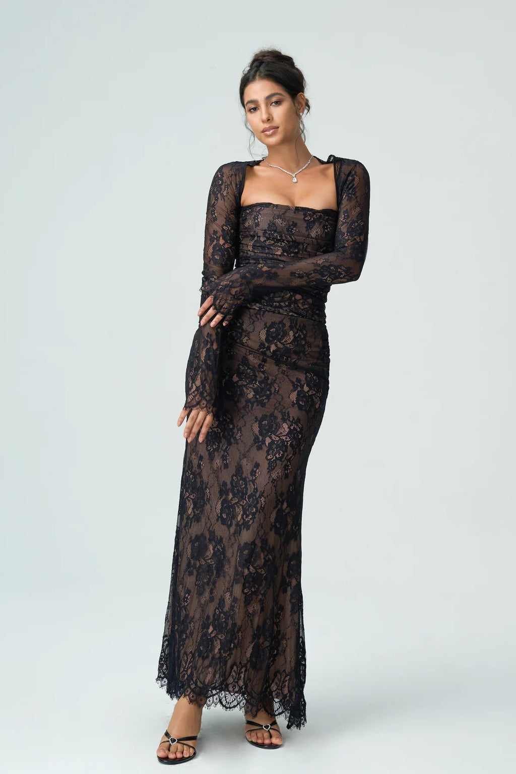 Elsie | Women’s Sheer Sleeve Square Neck Wedding Guest Dress