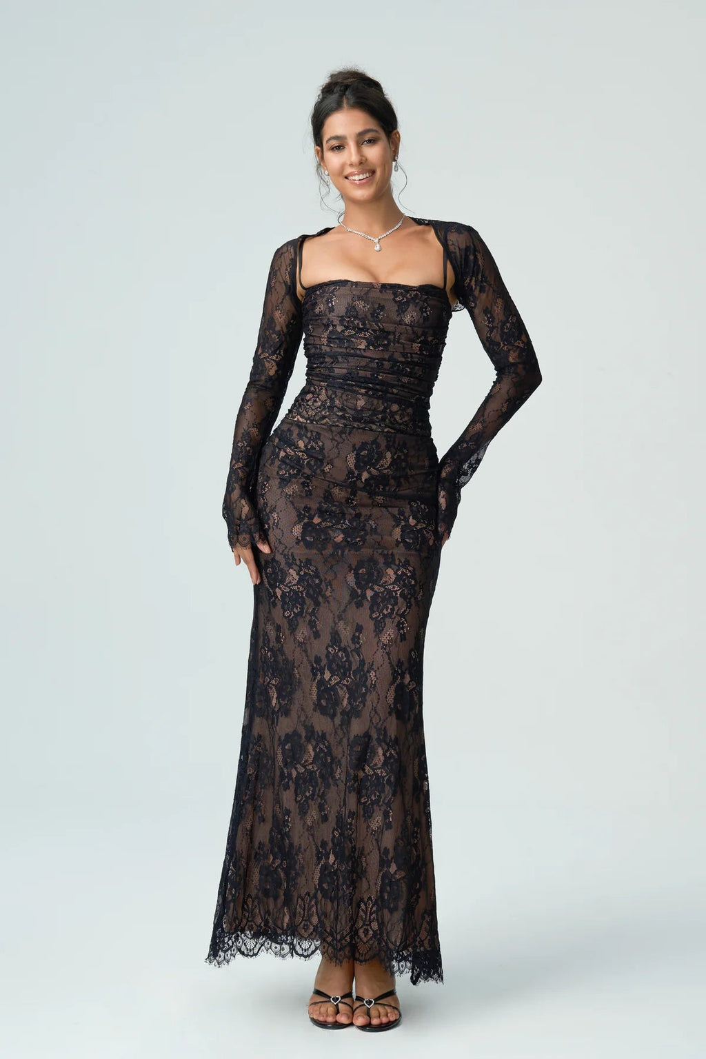 Elsie | Women’s Sheer Sleeve Square Neck Wedding Guest Dress