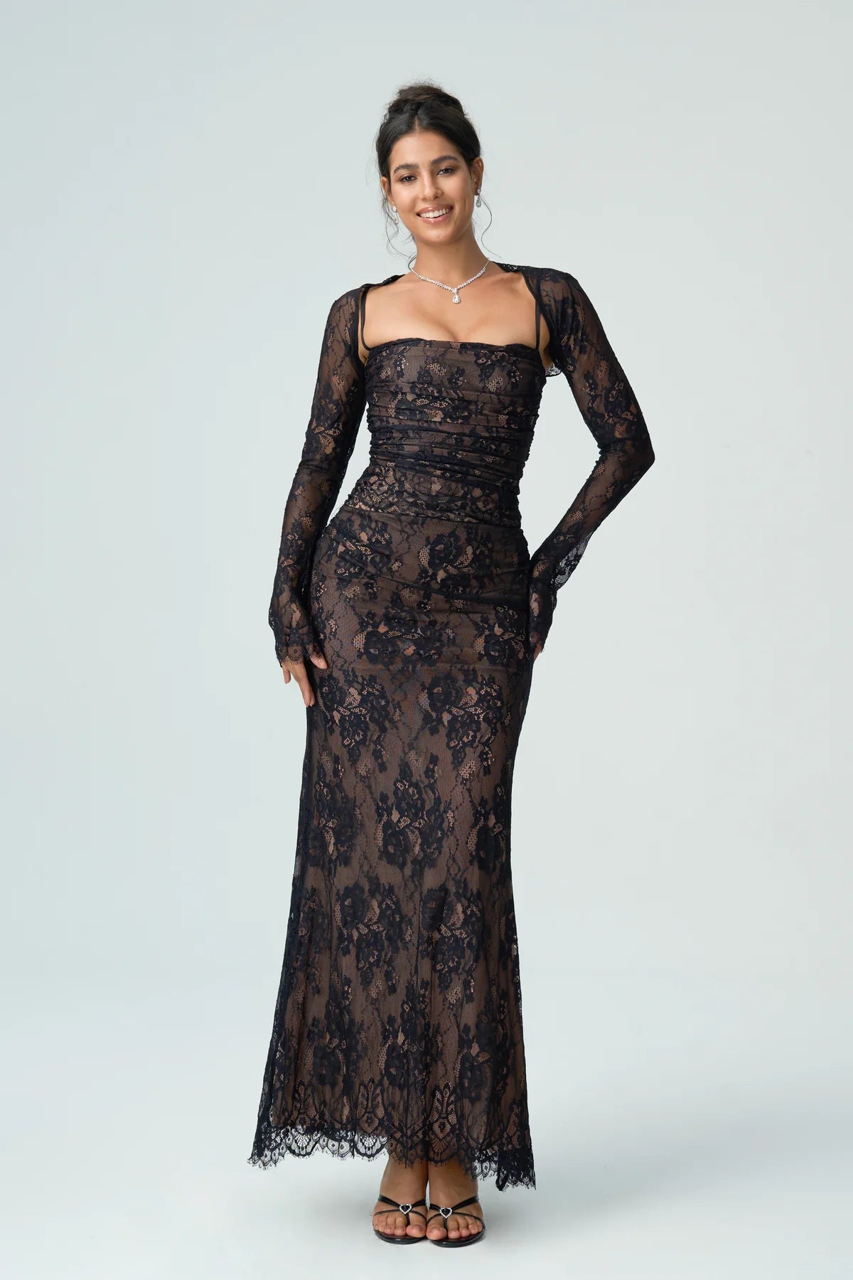 Elsie | Women’s Sheer Sleeve Square Neck Wedding Guest Dress