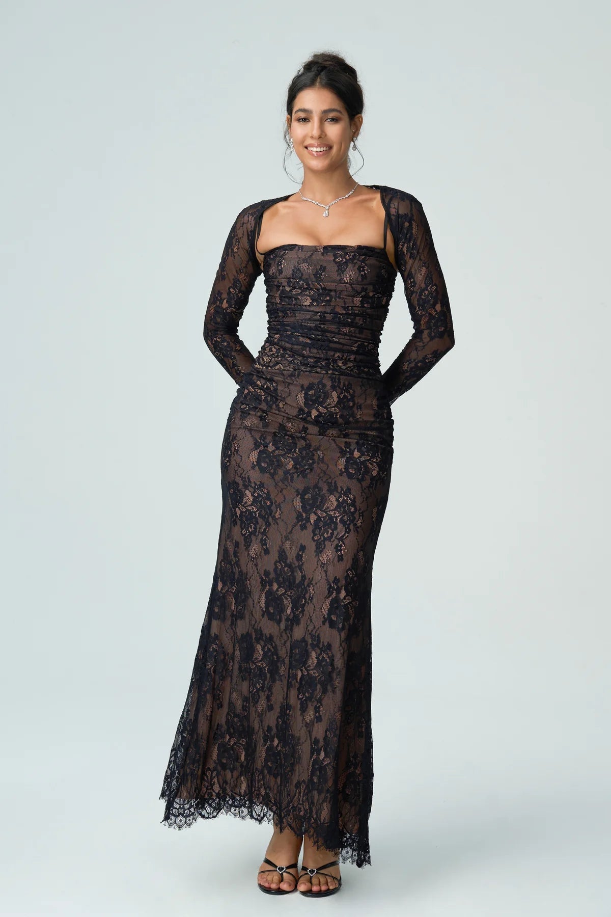 Elsie | Women’s Sheer Sleeve Square Neck Wedding Guest Dress