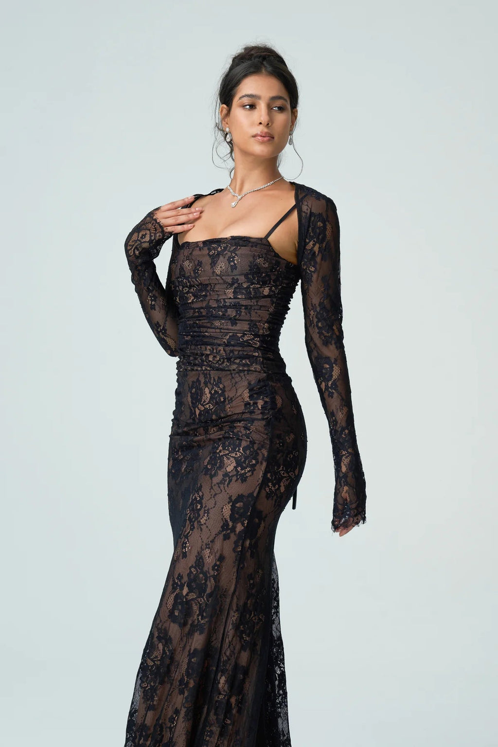 Elsie | Women’s Sheer Sleeve Square Neck Wedding Guest Dress