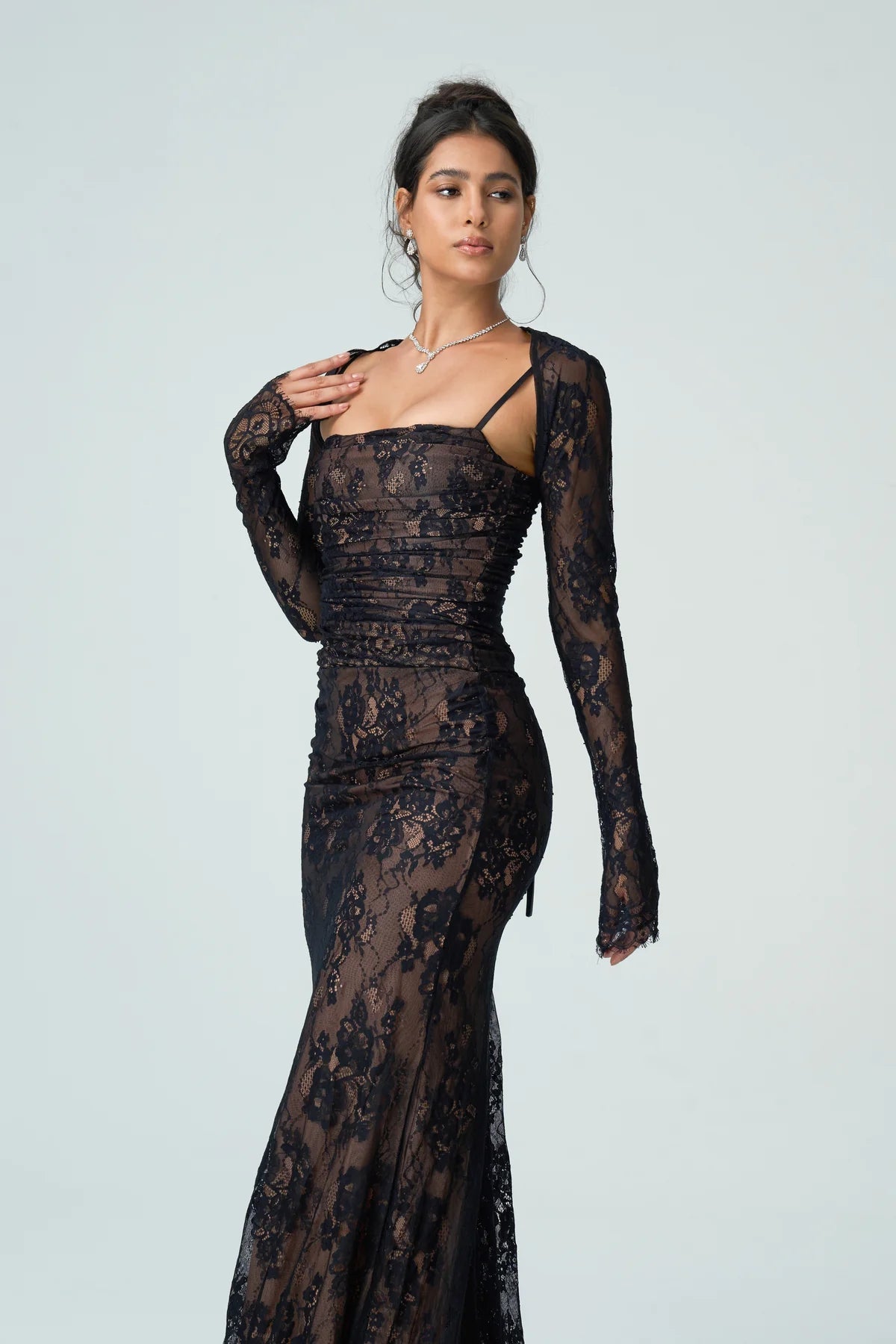 Elsie | Women’s Sheer Sleeve Square Neck Wedding Guest Dress