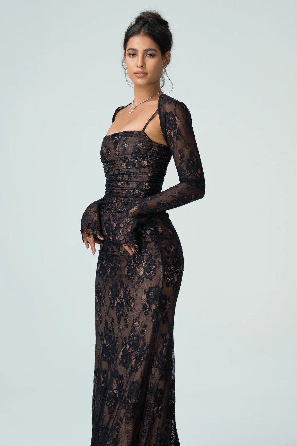 Elsie | Women’s Sheer Sleeve Square Neck Wedding Guest Dress