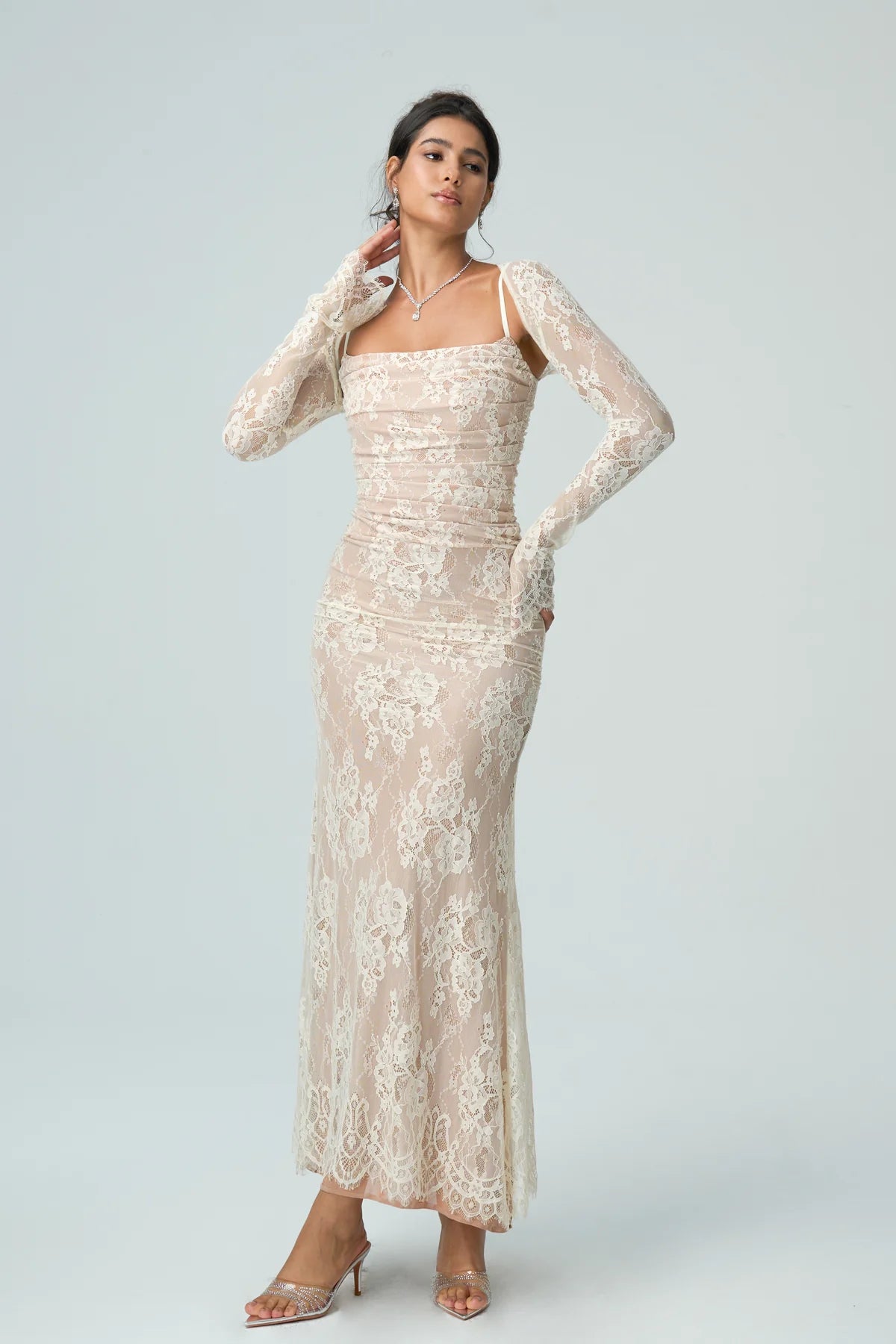 Elsie | Women’s Sheer Sleeve Square Neck Wedding Guest Dress