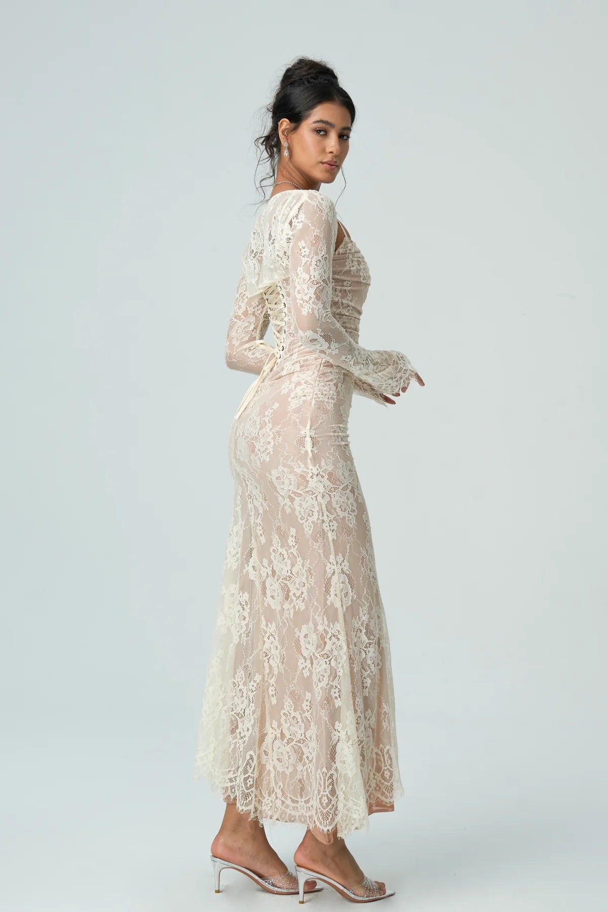 Elsie | Women’s Sheer Sleeve Square Neck Wedding Guest Dress