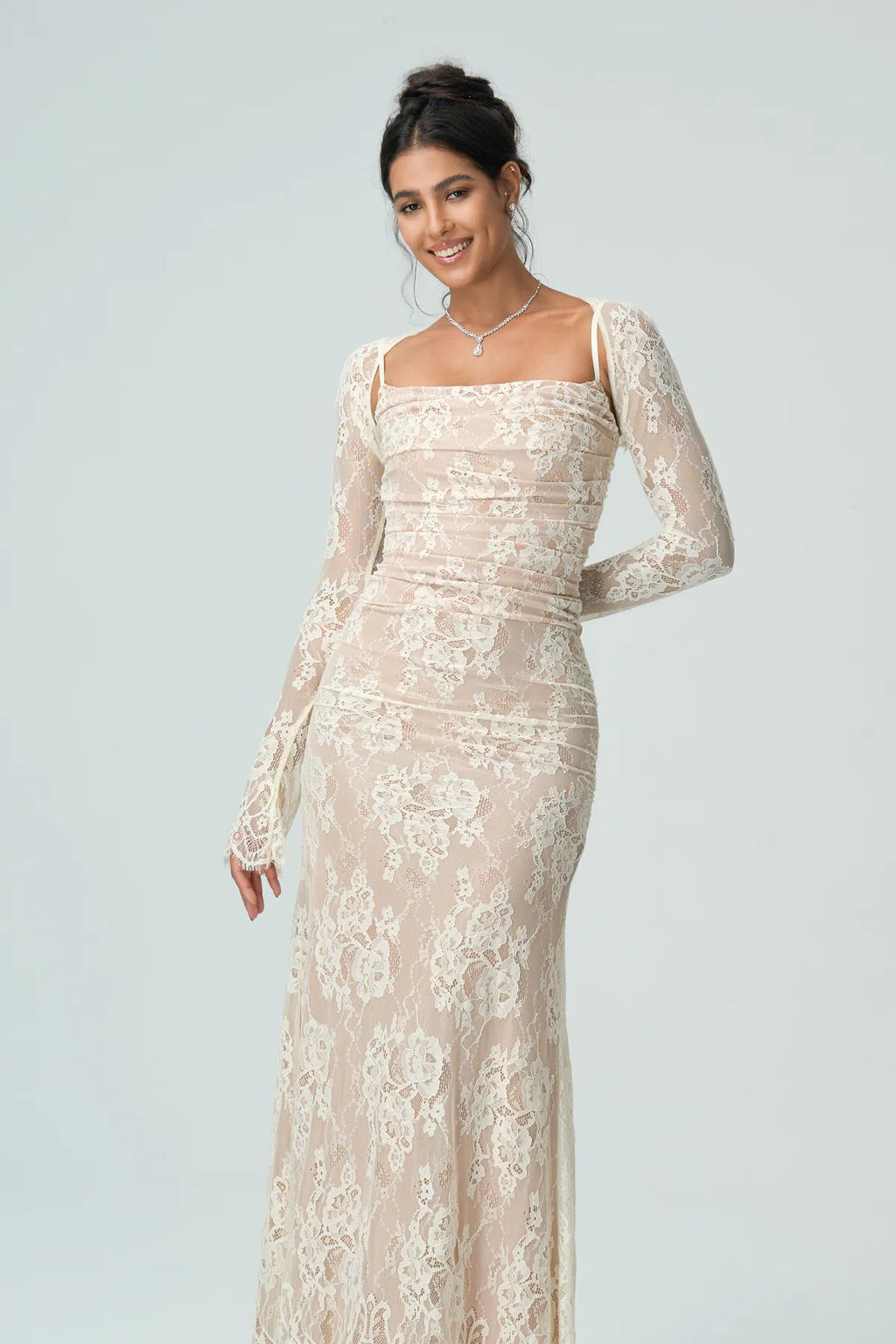 Elsie | Women’s Sheer Sleeve Square Neck Wedding Guest Dress