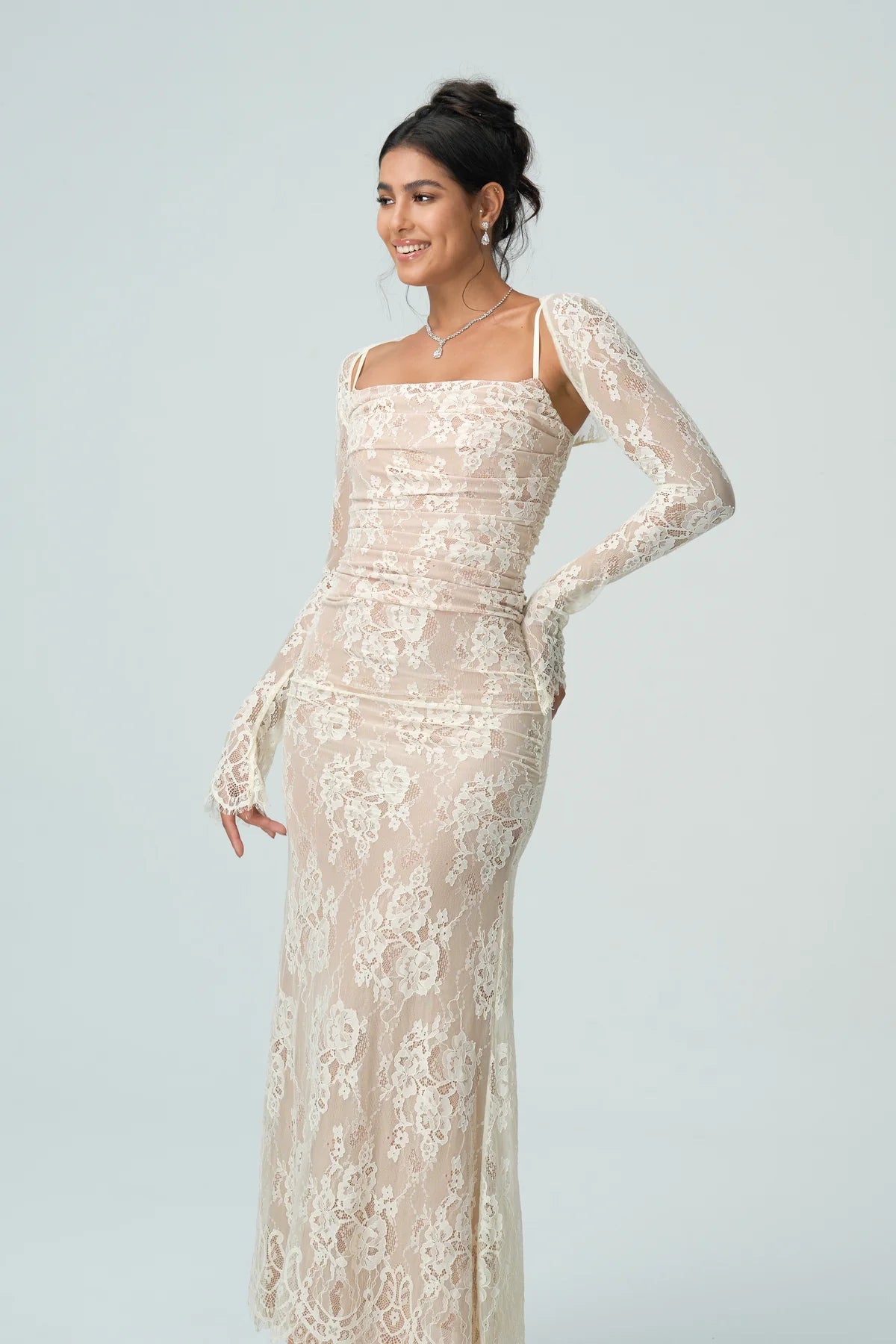 Elsie | Women’s Sheer Sleeve Square Neck Wedding Guest Dress