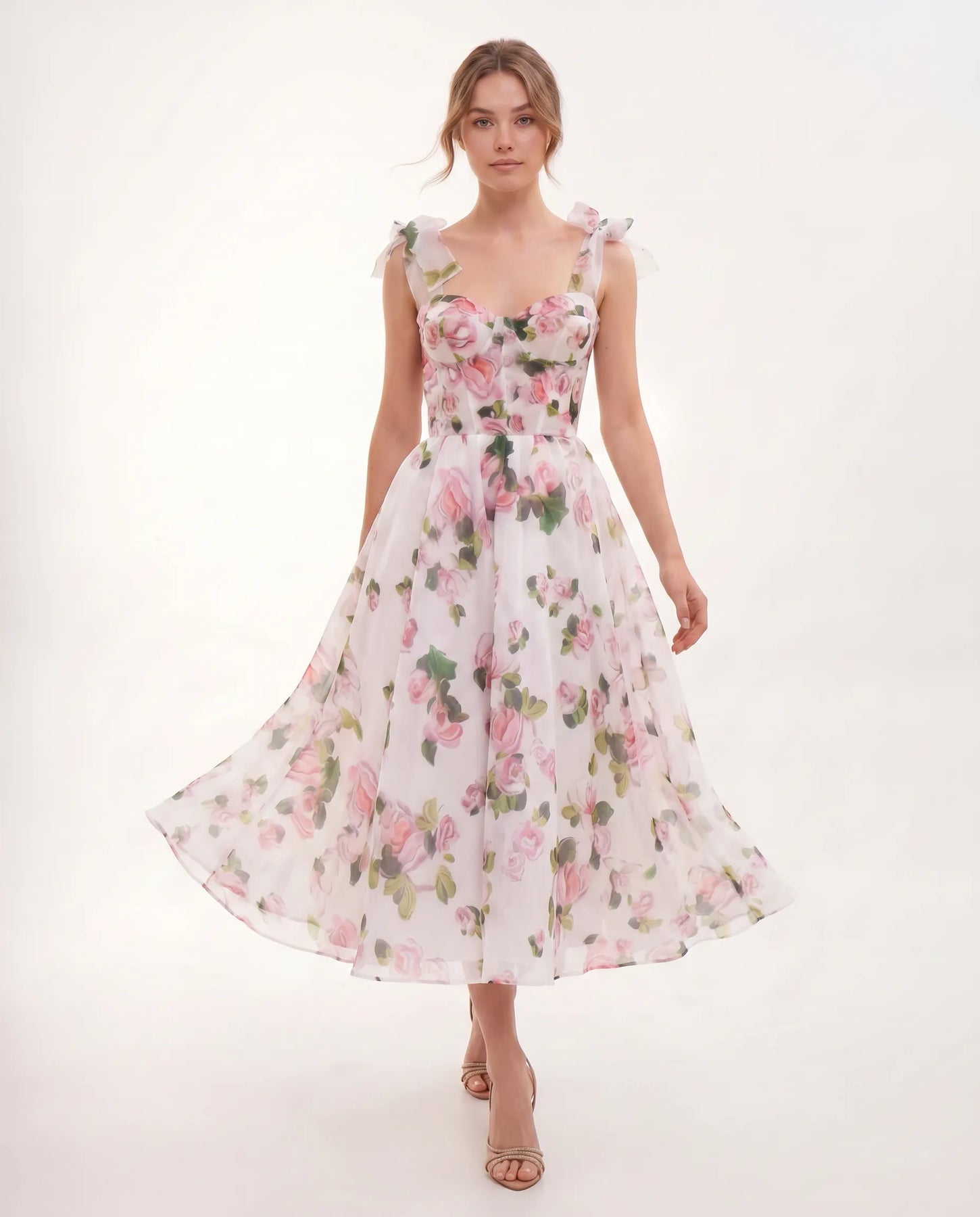 Emery | Women’s Floral Print Sweetheart Neck Flowy Midi Dress