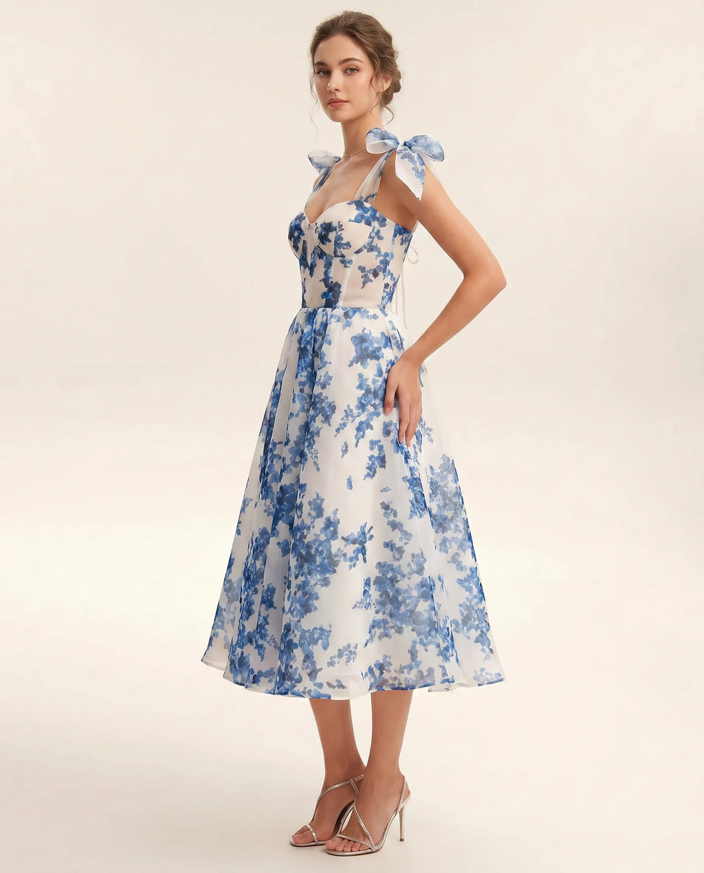 Emery | Women’s Floral Print Sweetheart Neck Flowy Midi Dress