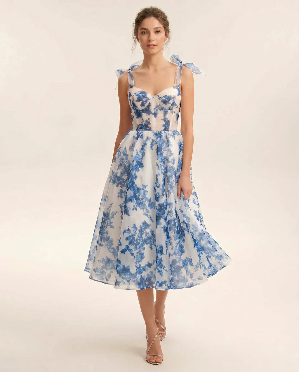 Emery | Women’s Floral Print Sweetheart Neck Flowy Midi Dress