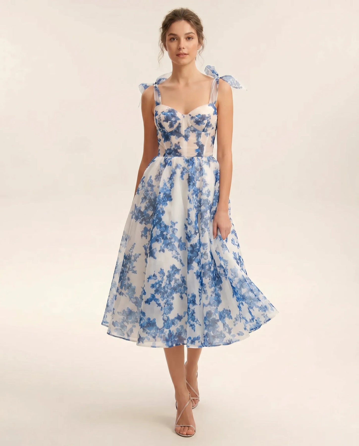 Emery | Women’s Floral Print Sweetheart Neck Flowy Midi Dress