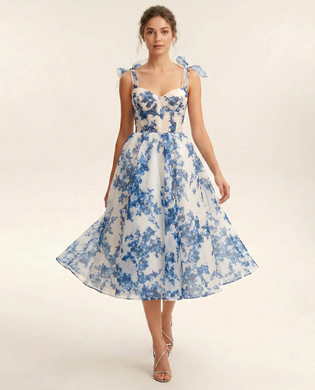 Emery | Women’s Floral Print Sweetheart Neck Flowy Midi Dress