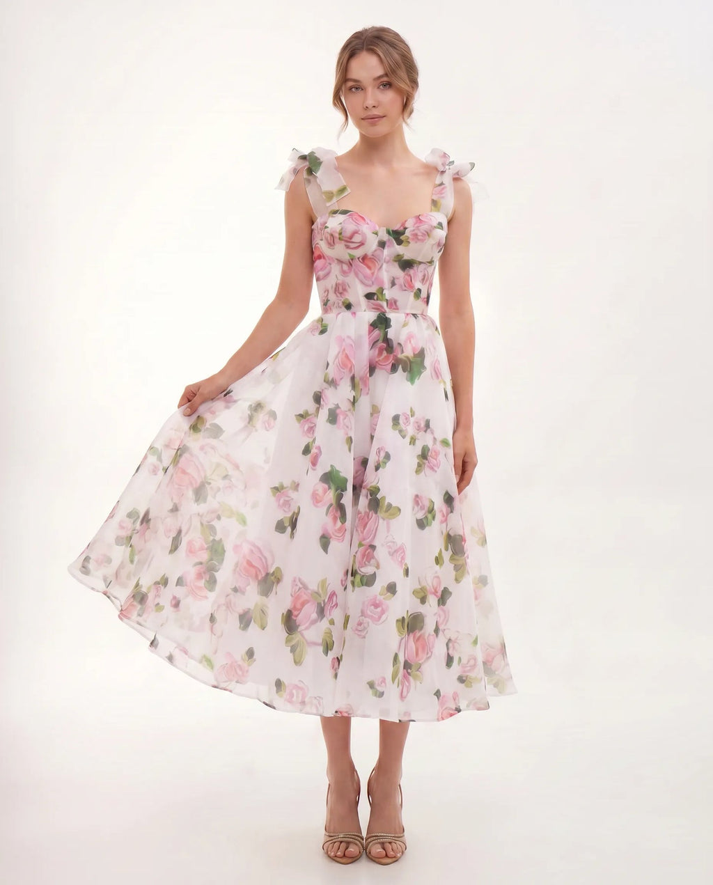 Emery | Women’s Floral Print Sweetheart Neck Flowy Midi Dress