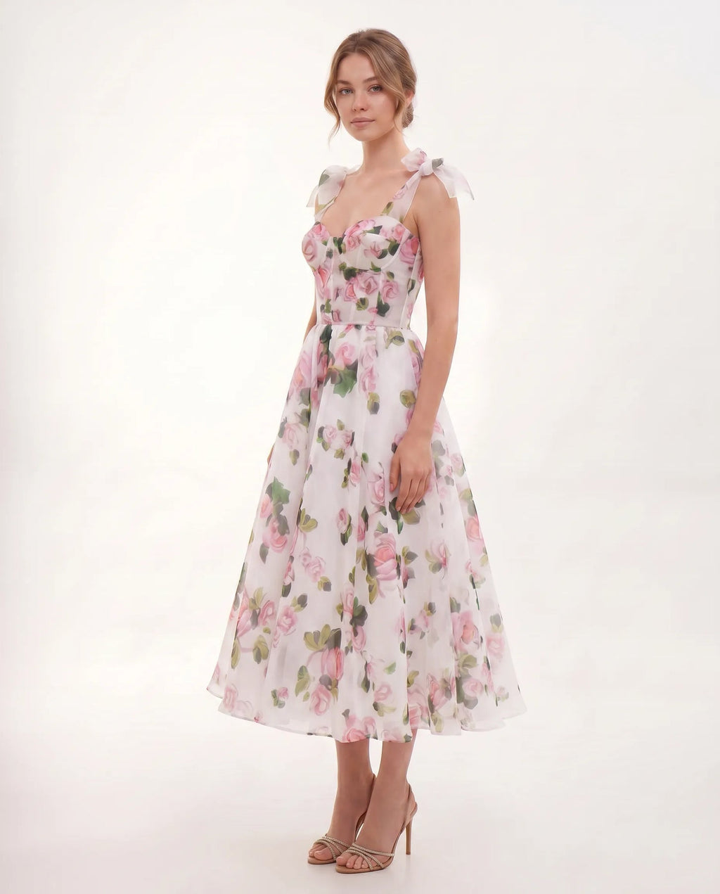 Emery | Women’s Floral Print Sweetheart Neck Flowy Midi Dress