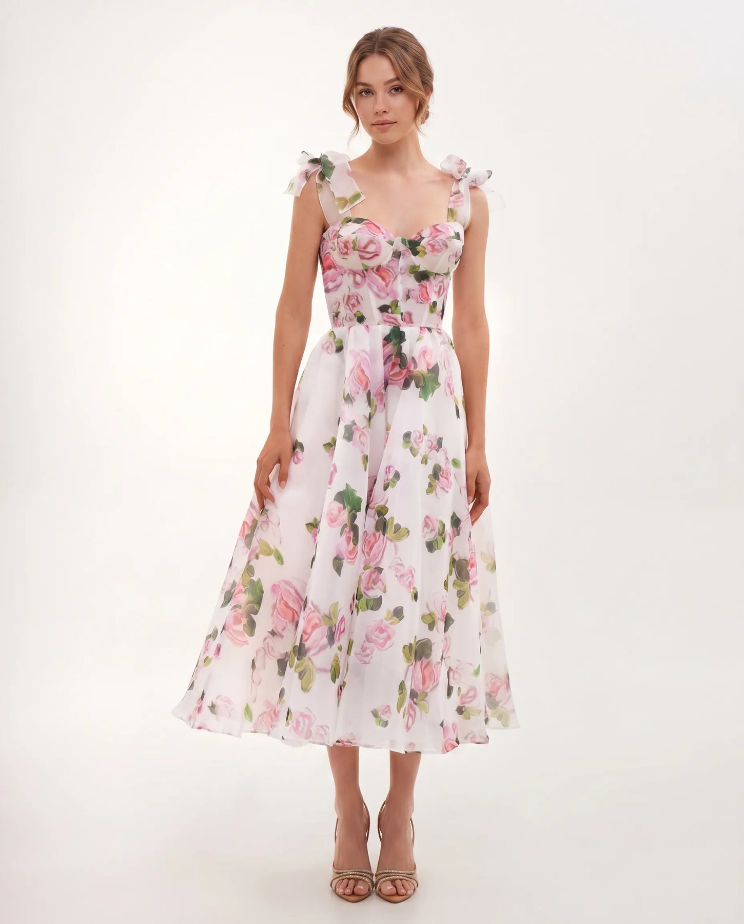 Emery | Women’s Floral Print Sweetheart Neck Flowy Midi Dress