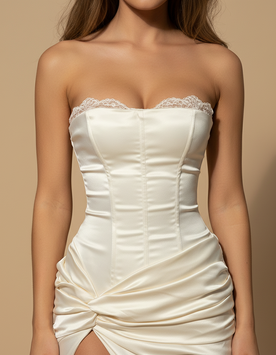 Emilia | Women’s Sleeveless High Slit Corset White Wedding Guest Dress