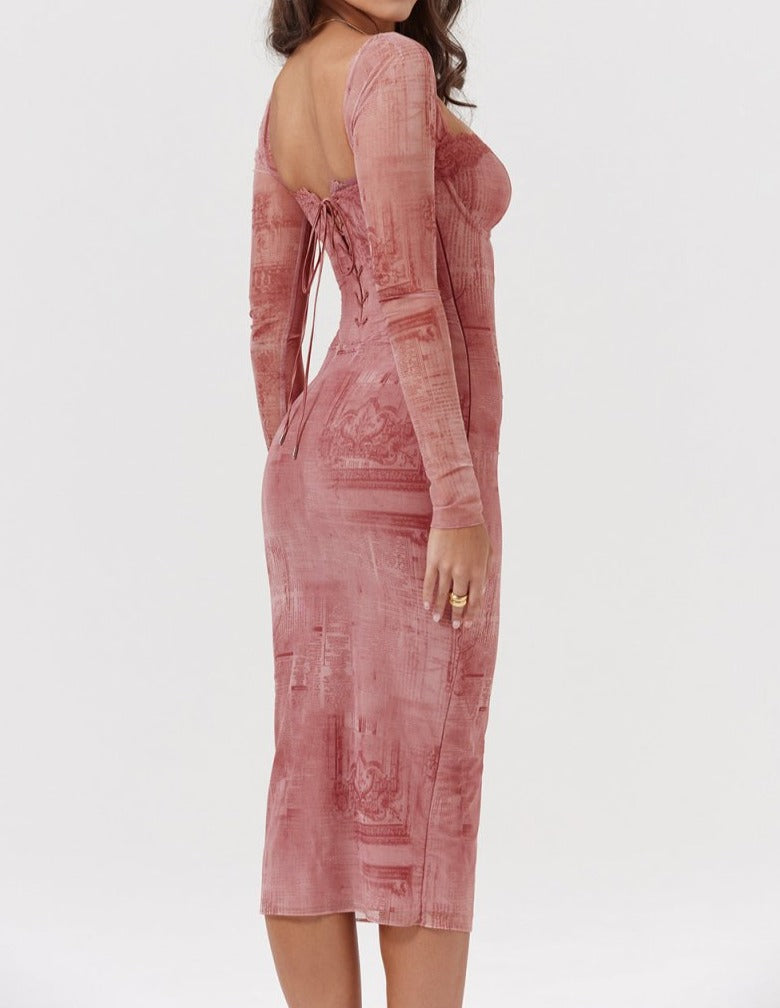 Emilie | Women’s Long Sleeve Square Neck Bodycon Midi Dress