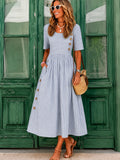 Emma | Women’s Short Sleeve Button Front Striped Midi Dress
