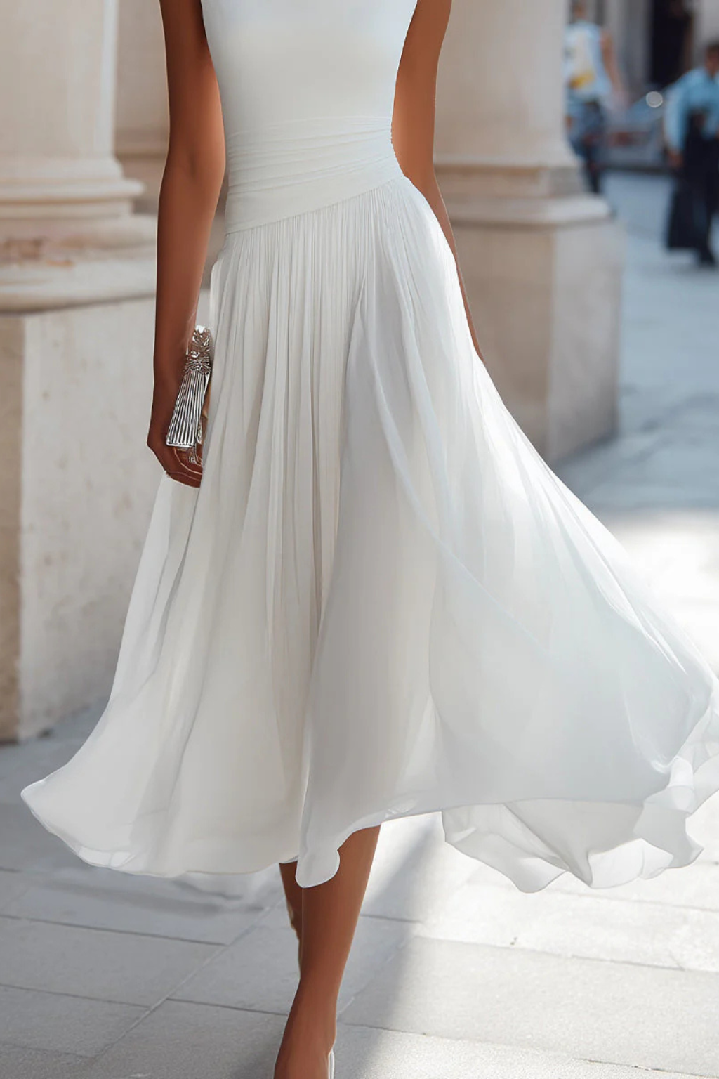 Evie | Women’s Cowl Neck Sleeveless Draped Midi Dress