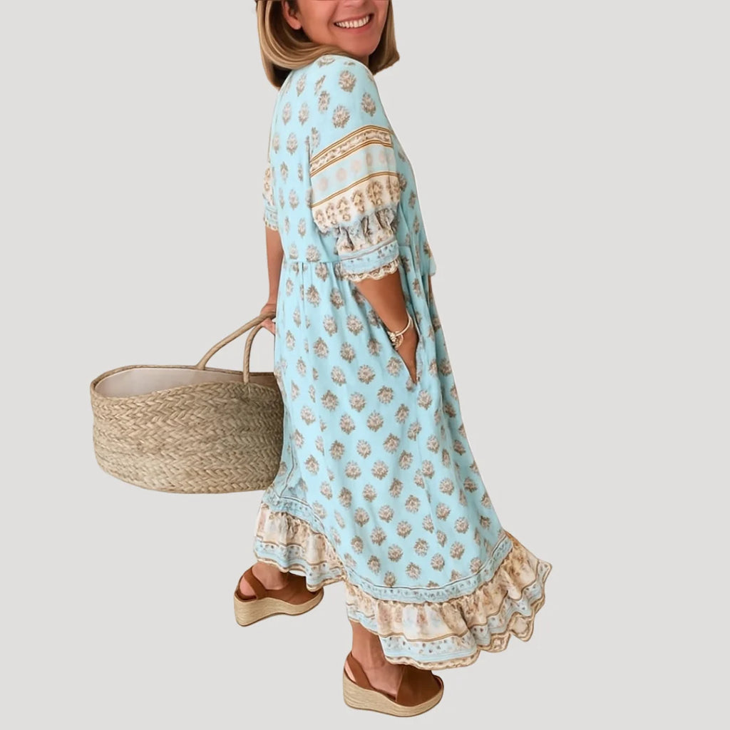 Evie | Women’s Flowy V Neck Boho Midi Dress