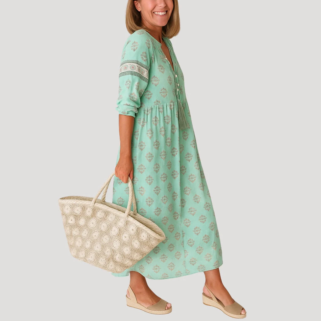 Evie | Women’s Flowy V Neck Boho Midi Dress