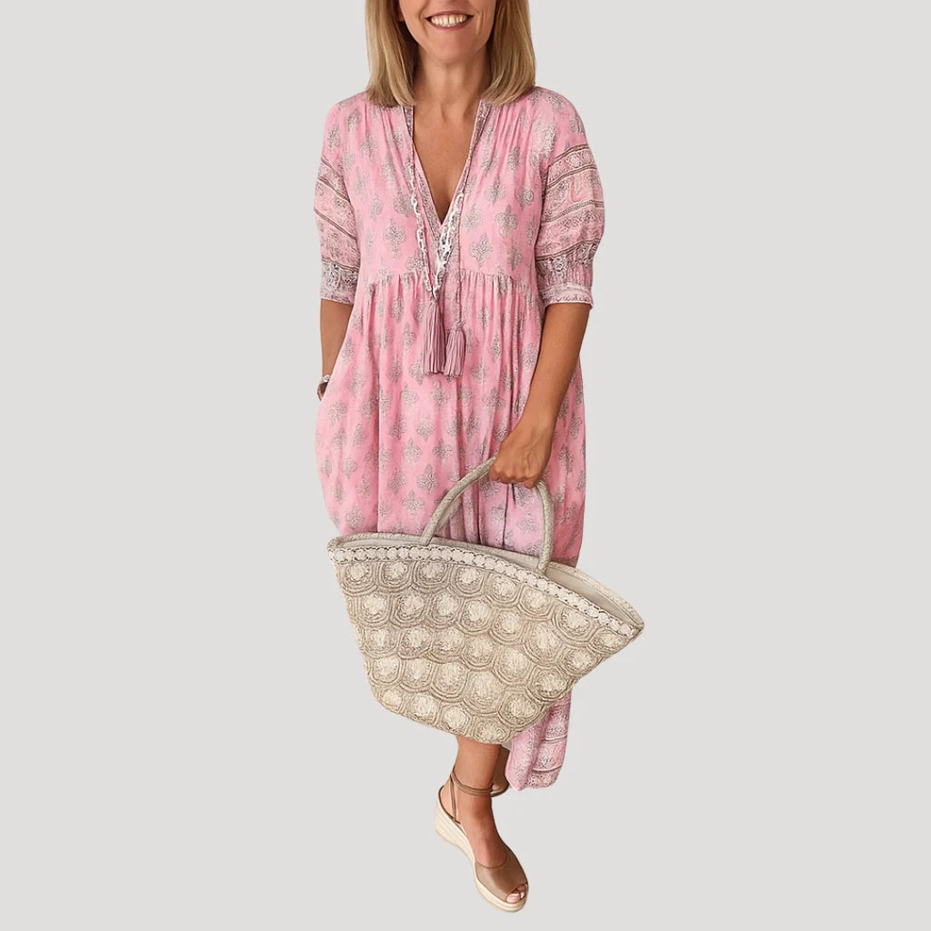Evie | Women’s Flowy V Neck Boho Midi Dress