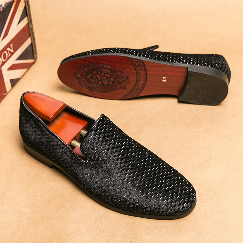 Fabrizio | Men's Textured Low Block Slip On Dress Loafers