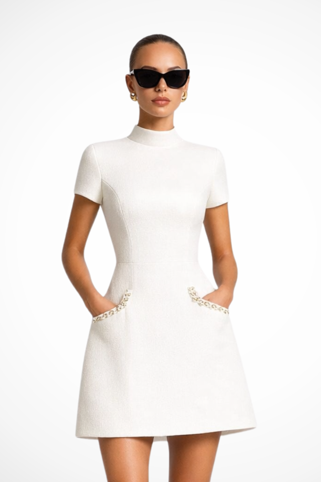 Felicity | Women’s A-line High Neck Short Sleeve Mini Dress