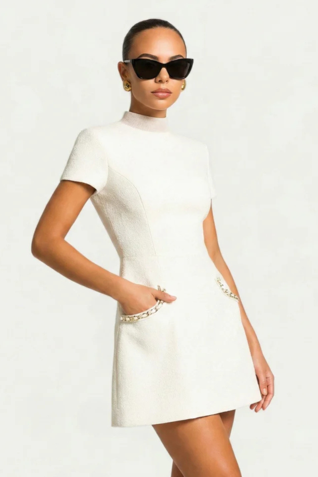 Felicity | Women’s A-line High Neck Short Sleeve Mini Dress