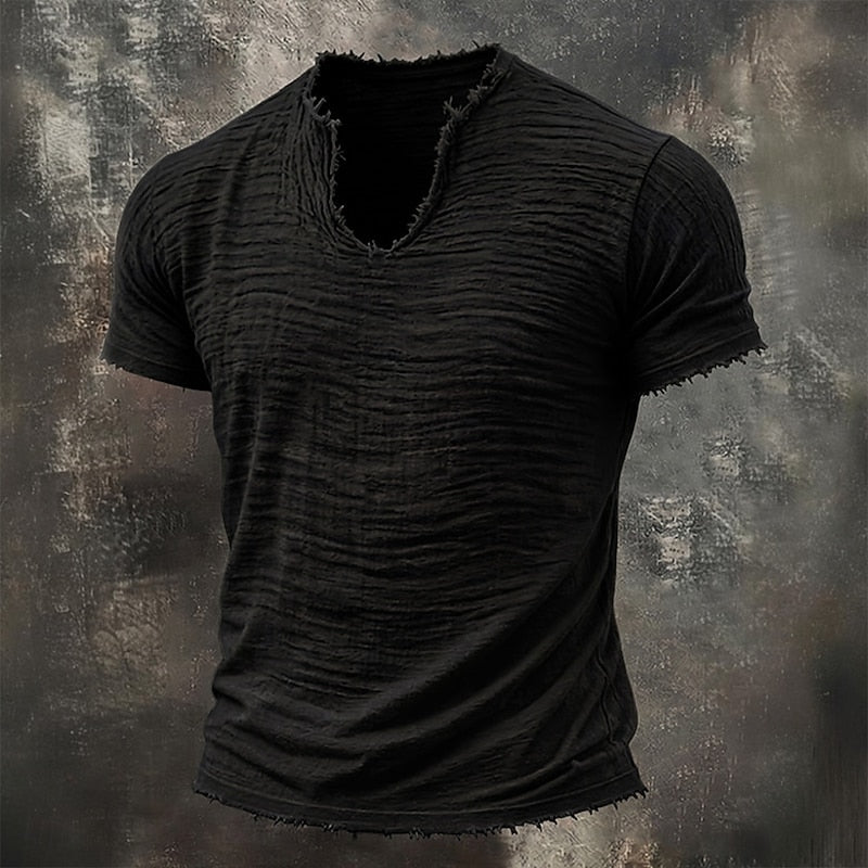 Ferguson | Men's Distressed Short Sleeve Collarless T-Shirt