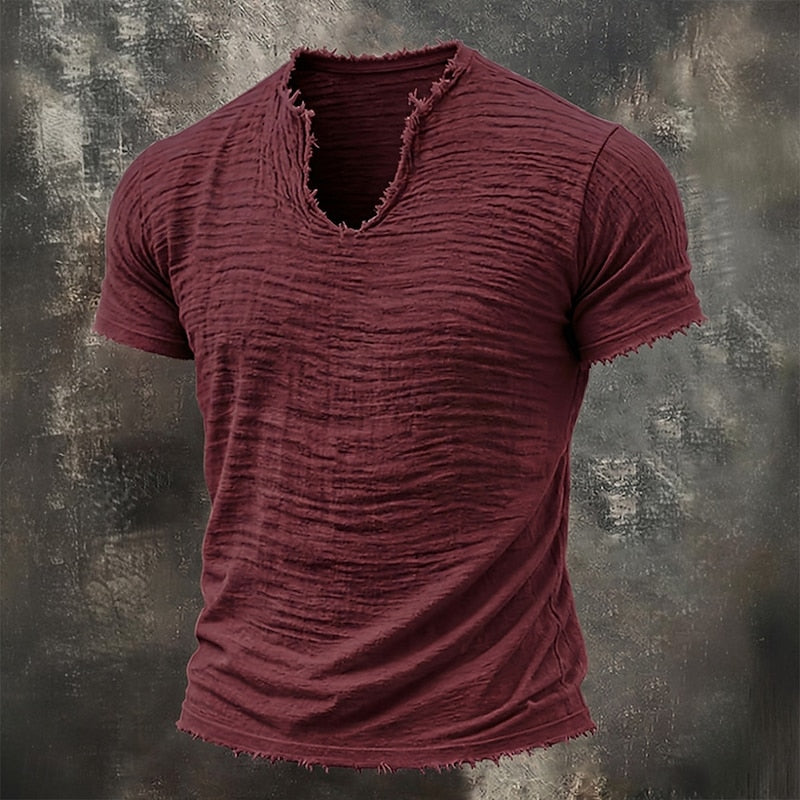 Ferguson | Men's Distressed Short Sleeve Collarless T-Shirt