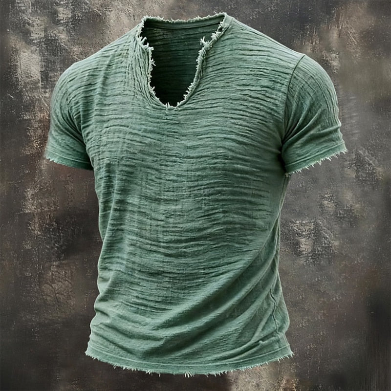 Ferguson | Men's Distressed Short Sleeve Collarless T-Shirt