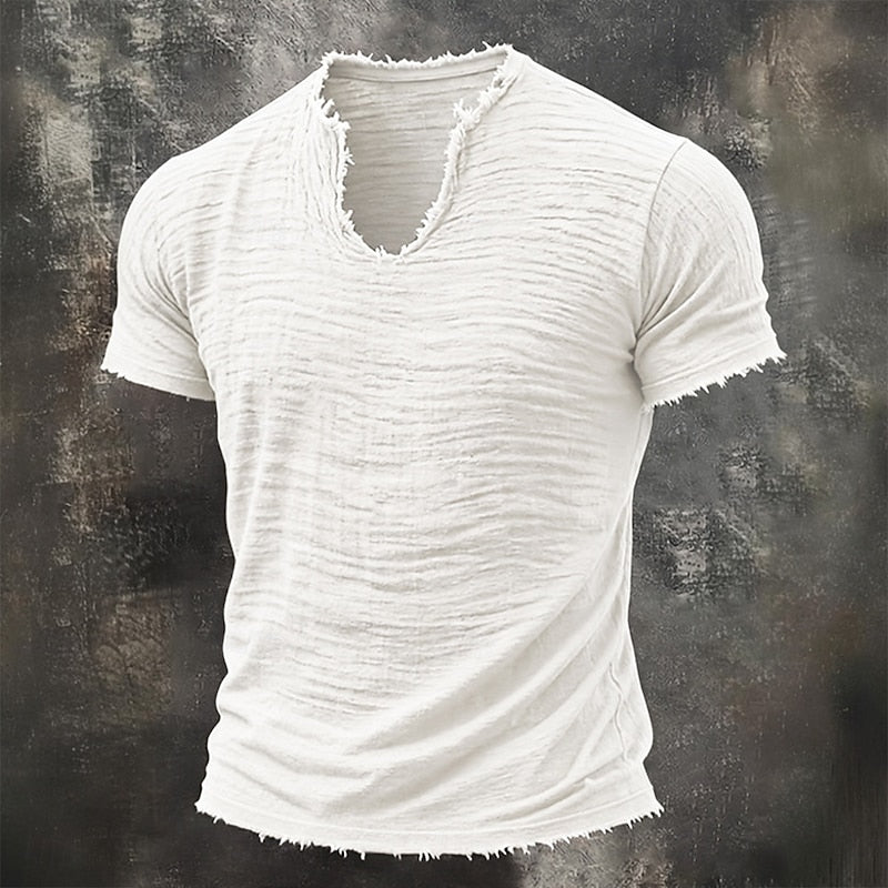 Ferguson | Men's Distressed Short Sleeve Collarless T-Shirt