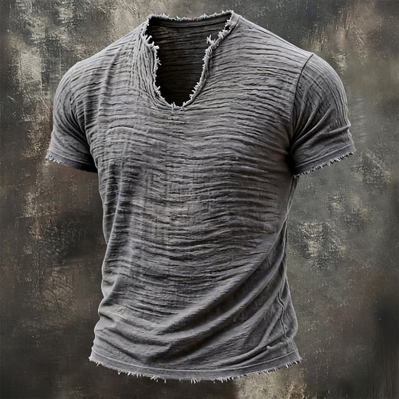 Ferguson | Men's Distressed Short Sleeve Collarless T-Shirt