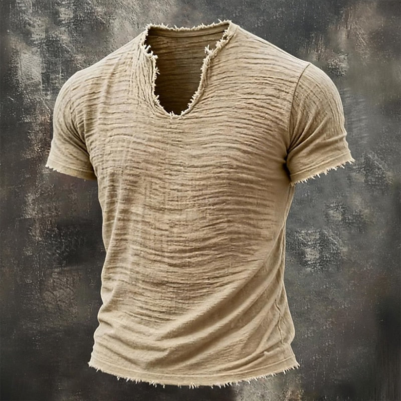 Ferguson | Men's Distressed Short Sleeve Collarless T-Shirt