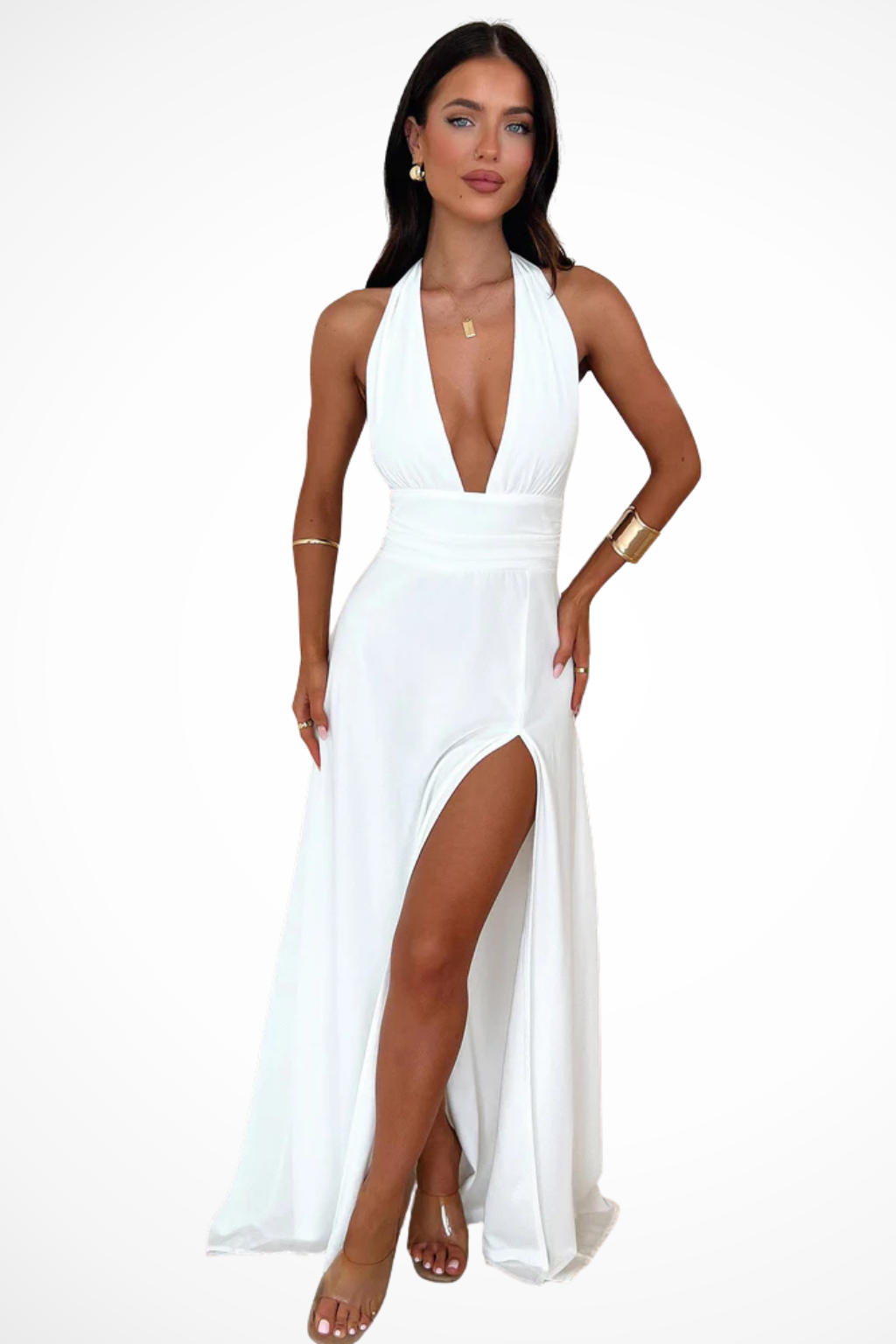 Fern | Women’s High Slit V Neck Sleeveless Maxi Dress