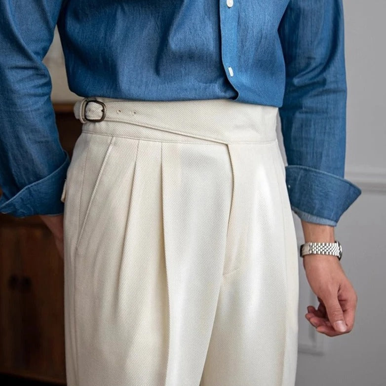 Fletcher | Men's Pleated Straight Leg High Waist Dress Trousers
