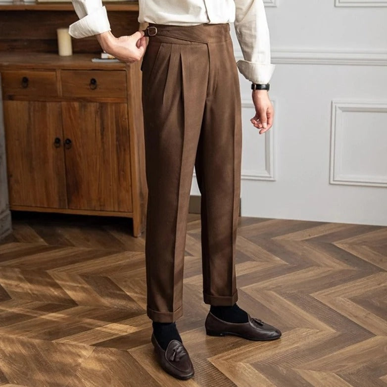 Fletcher | Men's Pleated Straight Leg High Waist Dress Trousers