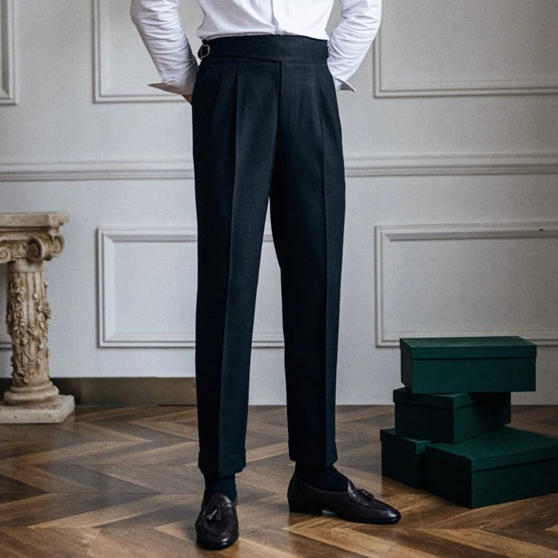 Fletcher | Men's Pleated Straight Leg High Waist Dress Trousers