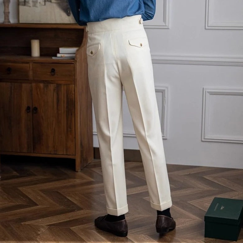 Fletcher | Men's Pleated Straight Leg High Waist Dress Trousers